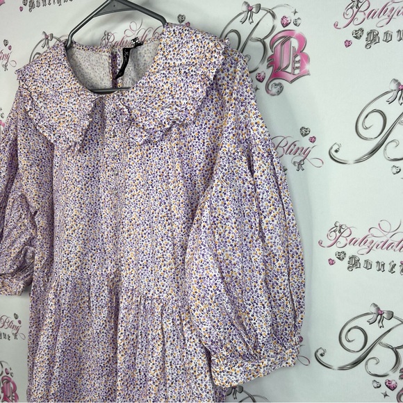 Influence dress puff sleeves keyhole opening Charming Lavender Floral Dress - Picture 4 of 15